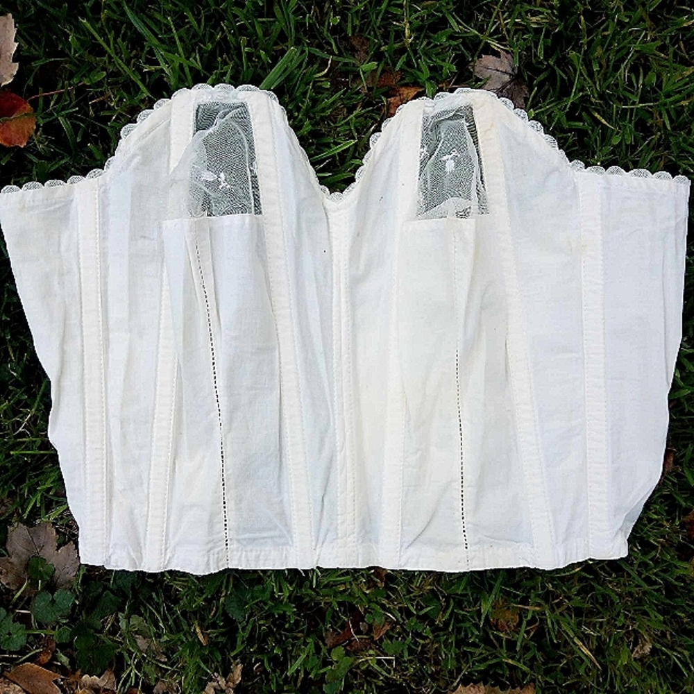 🖤 Vintage Cotton Boned Bullet Bra Corset Crop Bustier, sz S